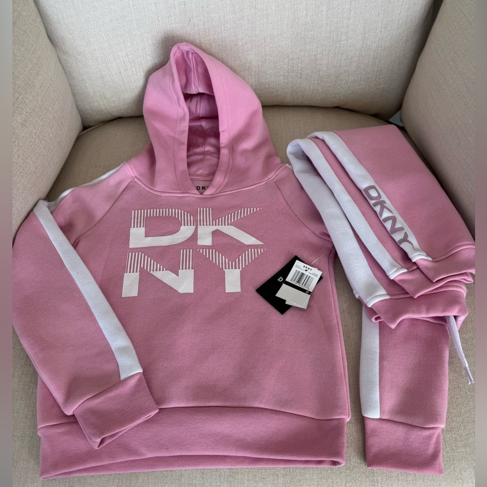 NEW DKNY Girls Pink Hoodie Jogger Set – Size 6